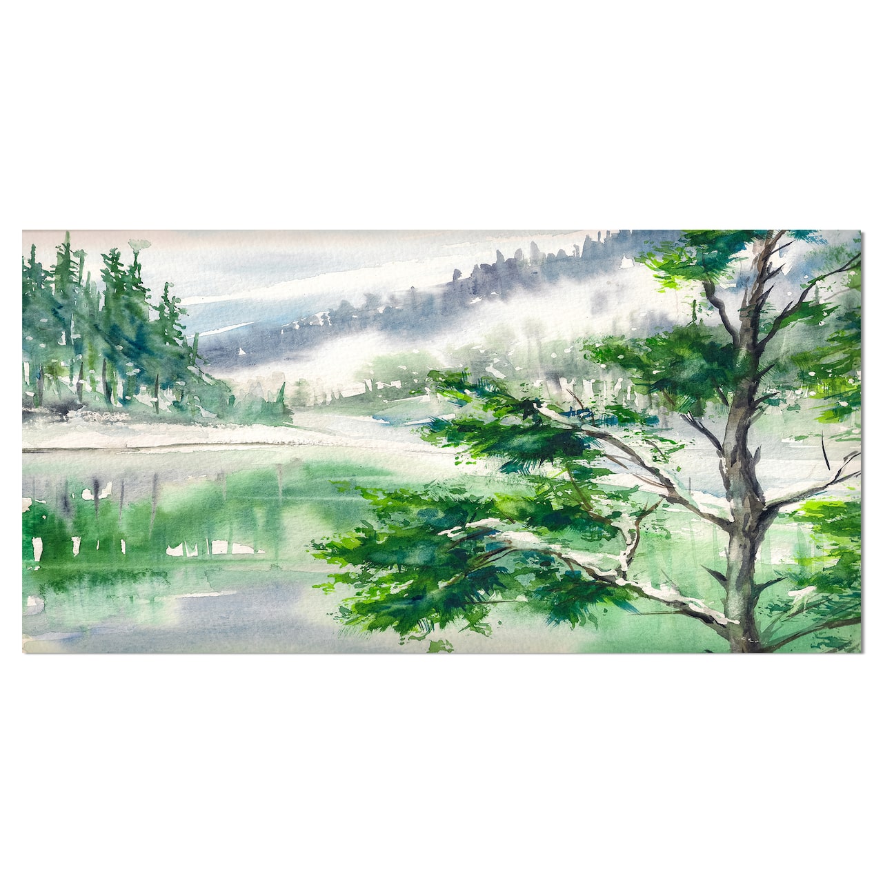 Designart - Lake and Mountains in Winter Season - Landscapes Painting Print on Wrapped Canvas